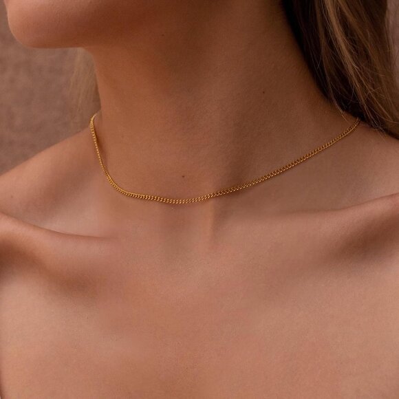 14K Gold Cuban Chain Plated 925 Silver Chain Necklace 14-20 Dainty Choker Women - Picture 4 of 7